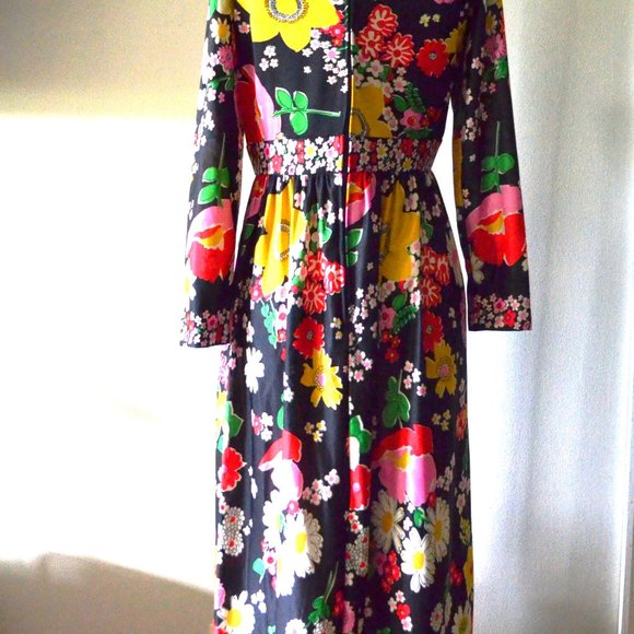 1970s Avalon Floral Print kaftan maxi dress Bohemian - Picture 5 of 6